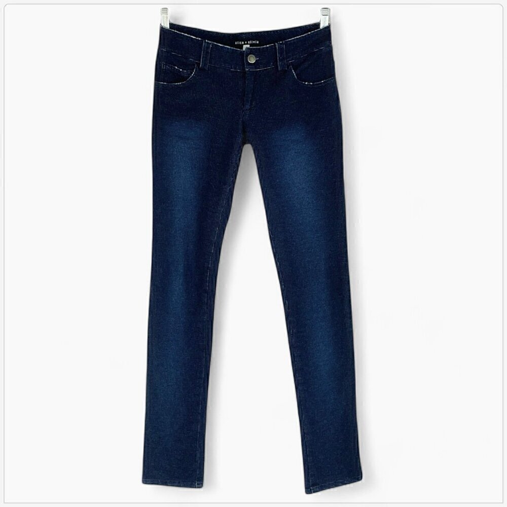 Alice + Olivia Jeans Dark Blue Pinstripe Soft Stretch Skinny Pants Jeans Size 2